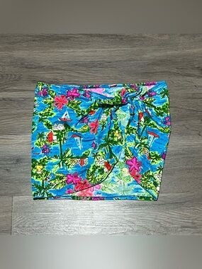 Vintage OP One Size Sarong Swim Coverup Skirt Beachwear Tropcial Blue Floral Y2K